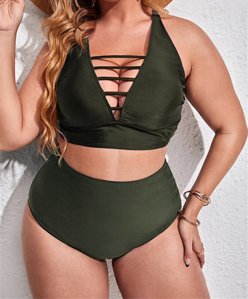 Swimsuit Woman 2023 Two Piece with Large Size Swimwear Solid Cut Out Cross High Waist Bikini Καλύμματα μαγιό μεγάλου μεγέθους