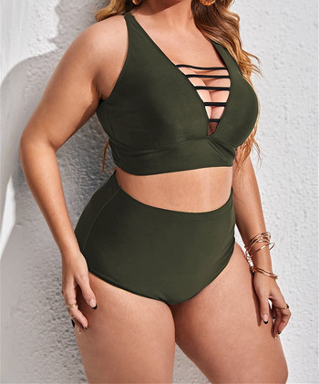 Swimsuit Woman 2023 Two Piece with Large Size Swimwear Solid Cut Out Cross High Waist Bikini Καλύμματα μαγιό μεγάλου μεγέθους