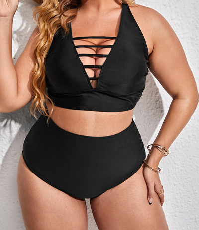 Swimsuit Woman 2023 Two Piece with Large Size Swimwear Solid Cut Out Cross High Waist Bikini Καλύμματα μαγιό μεγάλου μεγέθους