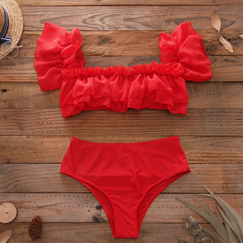 Lorylei Summer Red Sexy Bikini Set Shell Tassels Bikini Beach Bathing 2023 Γυναικείο μαγιό Halter Μαγιό Strappy Bikinis B497