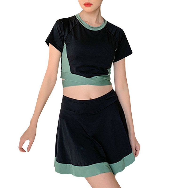 Naiste moodsad ümara kaelusega ujumistrikoo lips Väike õhuke seelik kuumaveeallika ujumistrikoo ülaosad naistele Halter Naiste ujumistrikoo lühikesed püksid