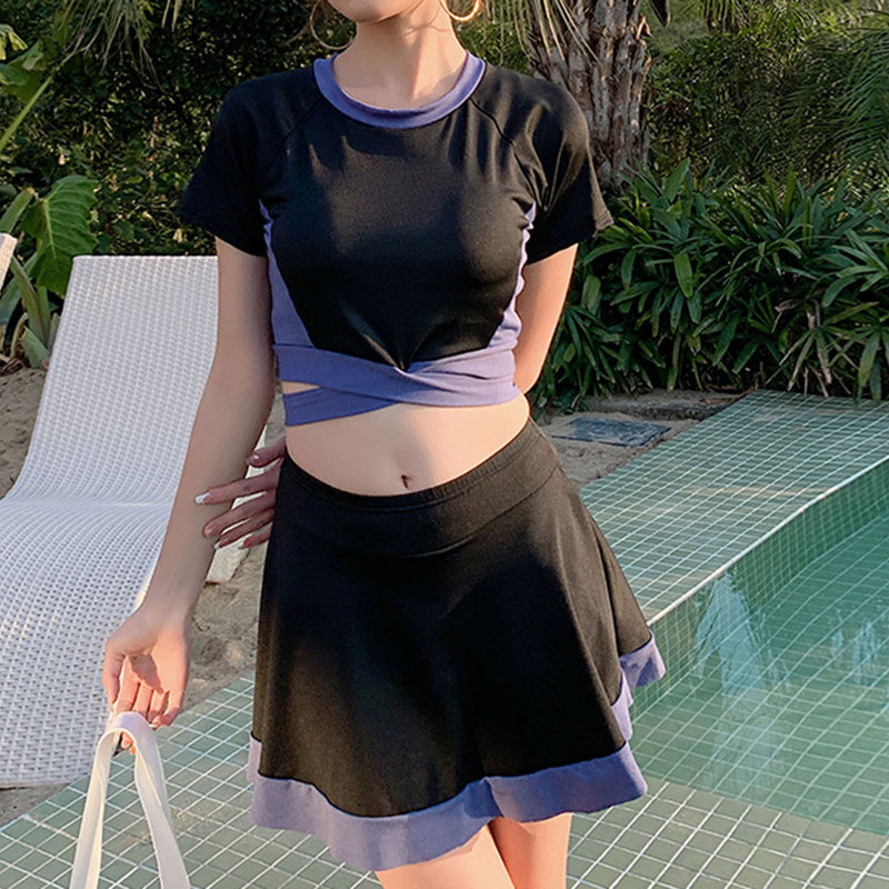 Naiste moodsad ümara kaelusega ujumistrikoo lips Väike õhuke seelik kuumaveeallika ujumistrikoo ülaosad naistele Halter Naiste ujumistrikoo lühikesed püksid