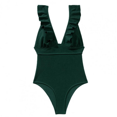 Naiste seksikas volangidega ujumistrikoo, sügava V-kaelusega ühes tükis varrukateta seljata naiste soonikkangast monokinid rannas ujumisülikondade jaoks