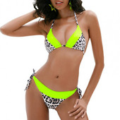 Set Bikini Costum de baie cu șiret cu șalter Femei 2 buc./Set Bikini despărțit Bloc de culoare Leopard Costum de baie fără mâneci pentru damă pentru înot