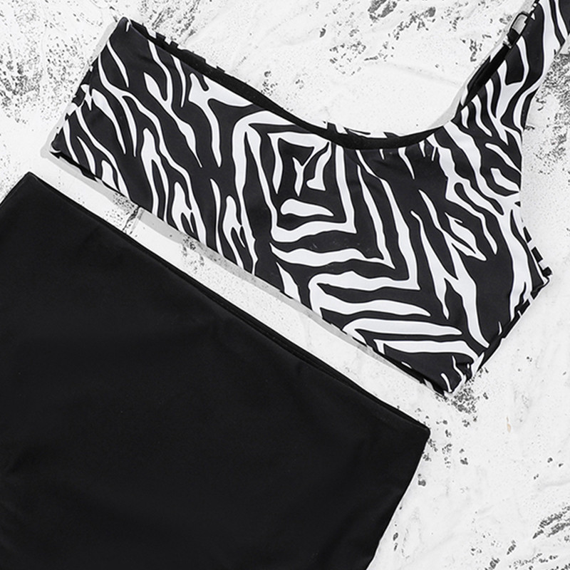 ZTVitality Zebra Print Ühe õlaga bikiinid Seksikad bikiinid 2021 Uus saabumine, polsterdatud rinnahoidja kõrge vöökohaga ujumistrikoo pandlaga naiste ujumisriided