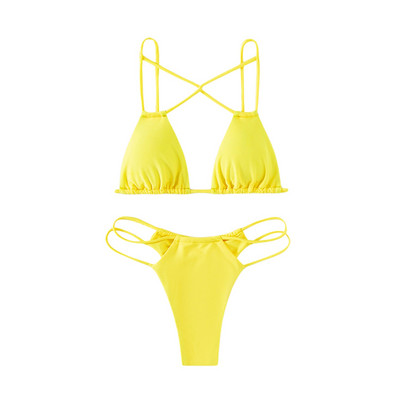 2023 Set de bikini femei Push-up Bandeau Costume de baie Cross Halter Sutien căptușit Tanga Costum de baie Biquini brazilian îmbrăcăminte de plajă