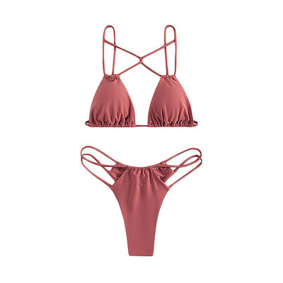 2023 Set de bikini femei Push-up Bandeau Costume de baie Cross Halter Sutien căptușit Tanga Costum de baie Biquini brazilian îmbrăcăminte de plajă