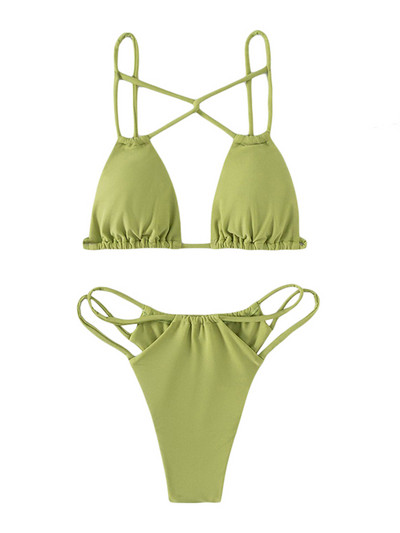 2023 Set de bikini femei Push-up Bandeau Costume de baie Cross Halter Sutien căptușit Tanga Costum de baie Biquini brazilian îmbrăcăminte de plajă