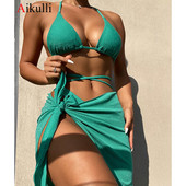 Seksikas seljata kolmeosaline bikiinikomplekt, naiste suvised ujumisriided, rannarõivad 2023, uued Bandage Crossi bikiinid, ujumisriided
