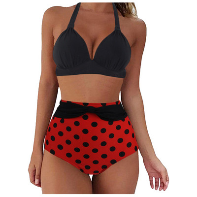 Suures suuruses naiste ujumistrikoo Retro päitsetega trükiga kaheosalise mähisega vöökohaga ujumisriided päitsetega ees tankiinide komplekt Купальник Женский