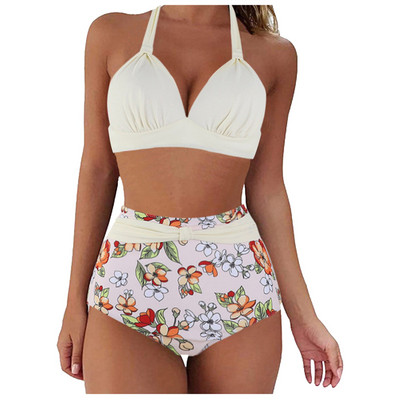 Suures suuruses naiste ujumistrikoo Retro päitsetega trükiga kaheosalise mähisega vöökohaga ujumisriided päitsetega ees tankiinide komplekt Купальник Женский