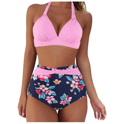 Suures suuruses naiste ujumistrikoo Retro päitsetega trükiga kaheosalise mähisega vöökohaga ujumisriided päitsetega ees tankiinide komplekt Купальник Женский