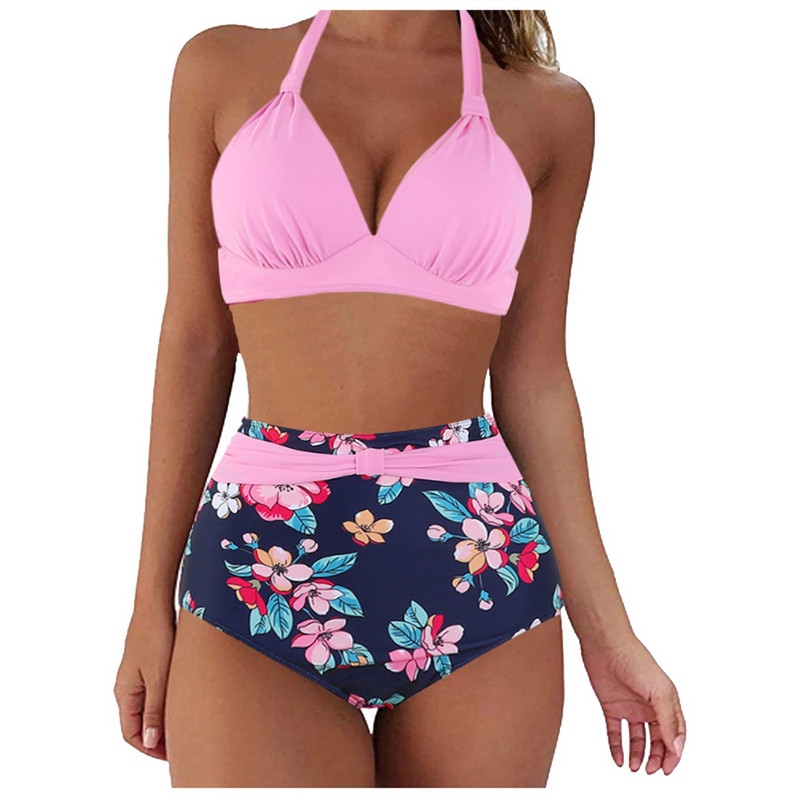 Suures suuruses naiste ujumistrikoo Retro päitsetega trükiga kaheosalise mähisega vöökohaga ujumisriided päitsetega ees tankiinide komplekt Купальник Женский