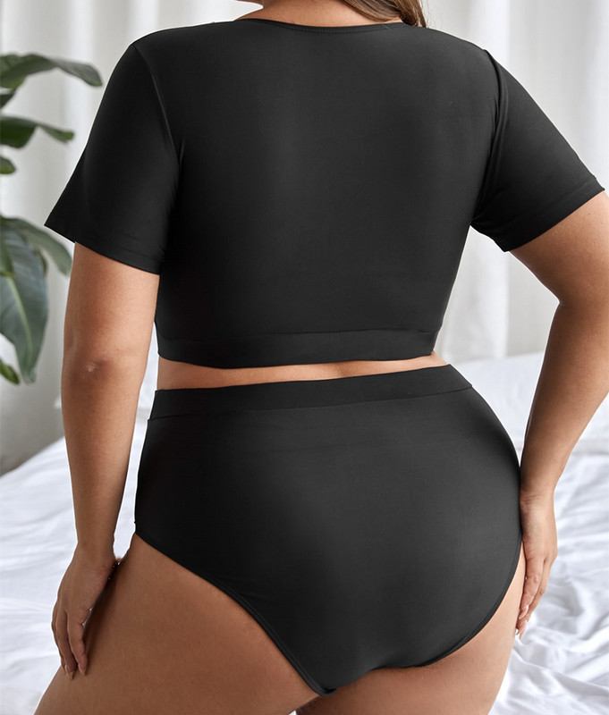 2023. aasta naise ujumistrikoo Seksikas sügav V-kaelusega pärlitrükiga ujumisriided lühikeste varrukatega ülaosaga bikiinide komplekt kõrge vöökohaga rannariiete ujumiskostüüm