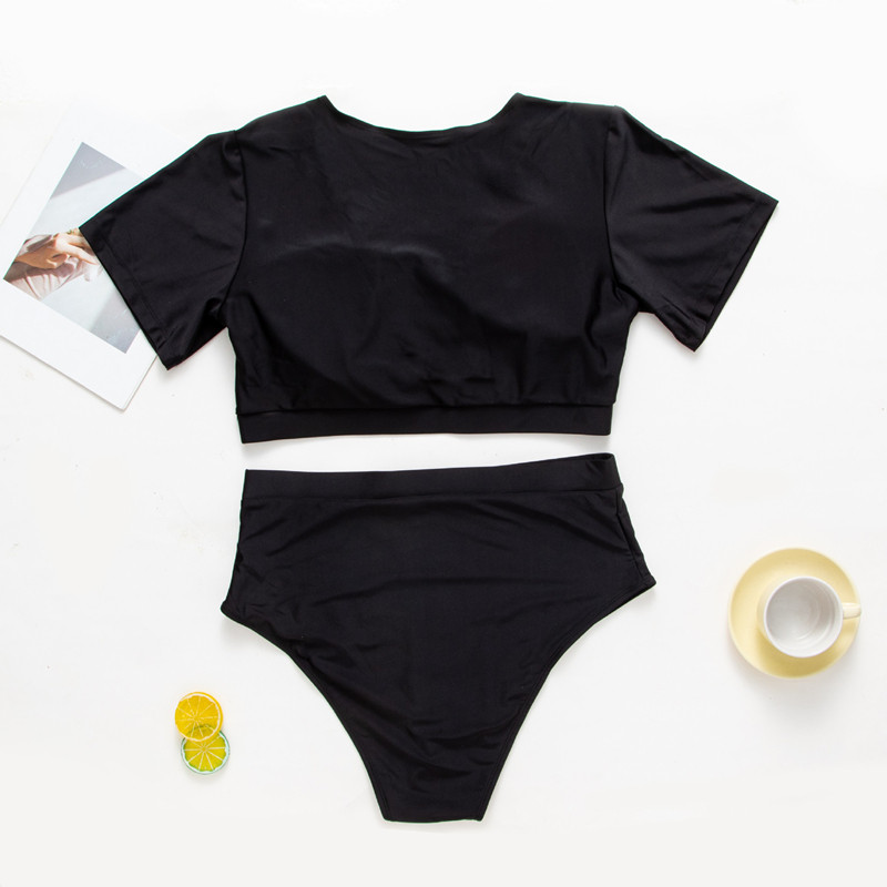 2023. aasta naise ujumistrikoo Seksikas sügav V-kaelusega pärlitrükiga ujumisriided lühikeste varrukatega ülaosaga bikiinide komplekt kõrge vöökohaga rannariiete ujumiskostüüm