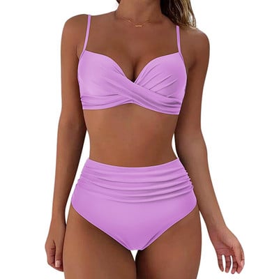 Two Pieces Sexy Swimsuits 2023 Γυναικείο σετ μπικίνι Beachwear Push Up Solid καλοκαιρινό μαγιό Τρίγωνο μπικίνι μαγιό χαμηλής μέσης