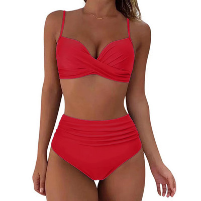 Two Pieces Sexy Swimsuits 2023 Γυναικείο σετ μπικίνι Beachwear Push Up Solid καλοκαιρινό μαγιό Τρίγωνο μπικίνι μαγιό χαμηλής μέσης