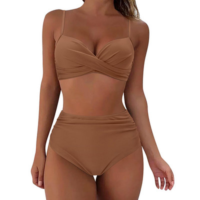 Two Pieces Sexy Swimsuits 2023 Γυναικείο σετ μπικίνι Beachwear Push Up Solid καλοκαιρινό μαγιό Τρίγωνο μπικίνι μαγιό χαμηλής μέσης