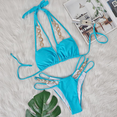 Bikiinid 2022 Sexy Crystal Diamond Hollow Kõrge vöökoht Solid Ujumisriided Naiste bikiinid Ujumiskostüüm Rannakikiini Luksus Uus