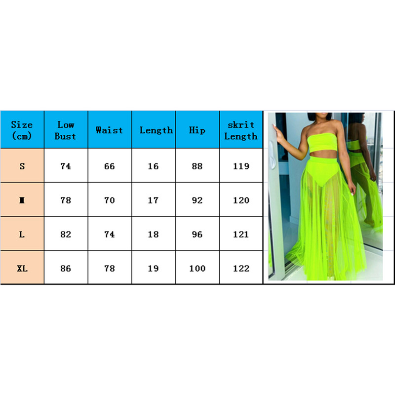 Naiste seksikad ujumistrikoo komplektid Olkaimeta bandeau topid + ujumispüksid + võrk plisseeritud maxi seelik ujumisriided rannarõivad