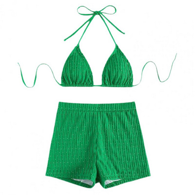 2 τμχ/Σετ Γυναικείο μαγιό με μαξιλαράκι στήθους Χωρίς ατσάλινο δαχτυλίδι μαγιό με σπαστό λαιμό μονόχρωμο ελαστικό πολυεστερικό μαγιό