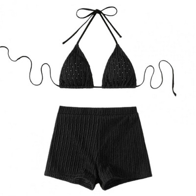 2 τμχ/Σετ Γυναικείο μαγιό με μαξιλαράκι στήθους Χωρίς ατσάλινο δαχτυλίδι μαγιό με σπαστό λαιμό μονόχρωμο ελαστικό πολυεστερικό μαγιό