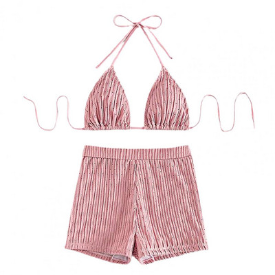 2 τμχ/Σετ Γυναικείο μαγιό με μαξιλαράκι στήθους Χωρίς ατσάλινο δαχτυλίδι μαγιό με σπαστό λαιμό μονόχρωμο ελαστικό πολυεστερικό μαγιό