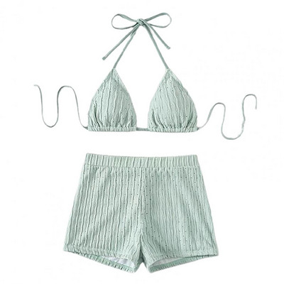 2 τμχ/Σετ Γυναικείο μαγιό με μαξιλαράκι στήθους Χωρίς ατσάλινο δαχτυλίδι μαγιό με σπαστό λαιμό μονόχρωμο ελαστικό πολυεστερικό μαγιό