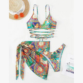 Set bikini Criss pentru femei 3 piese Costum de baie pentru dama stil etnic