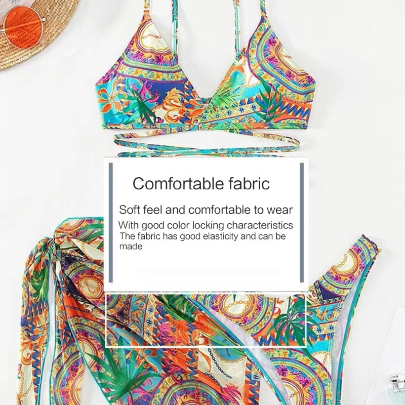 Set bikini Criss pentru femei 3 piese Costum de baie pentru dama stil etnic
