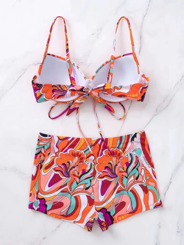 Virágmintás fürdőruha Alsóruha Kétrészes strandruha Női osztott fürdőruha Beach stílusú rövidnadrág pántos fürdőruha Új 2023