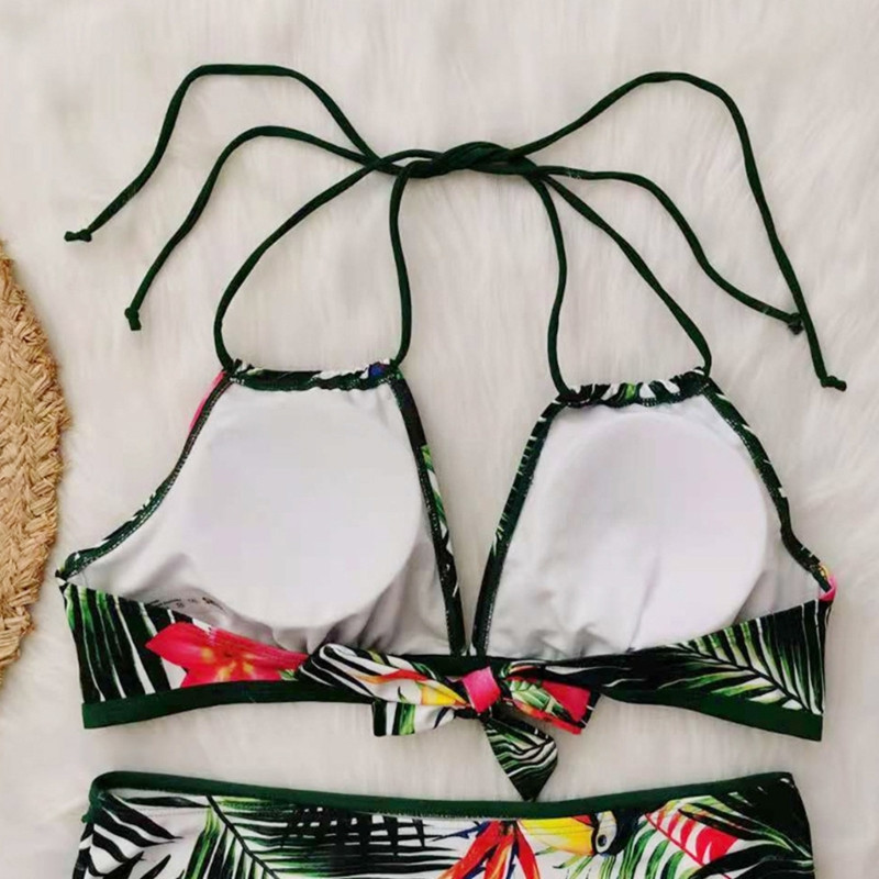 Σετ μπικίνι γυναικείων φύλλων στάμπα μεγάλου μεγέθους 2 τεμαχίων σουτιέν και ψηλόμεσο κάτω μέρος DropShip