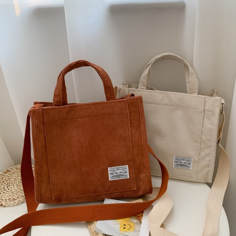Γυναικεία τσάντα ώμου με φερμουάρ Κοτλέ Μικρή τσάντα από βαμβακερό καμβά Casual tote Γυναικεία οικολογική τσάντα χιαστί Vintage τσάντες Messenger