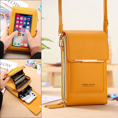 Női táskák Puha bőr pénztárcák érintőképernyős mobiltelefon pénztárca keresztben vállpántos kézitáska női olcsó női táskák