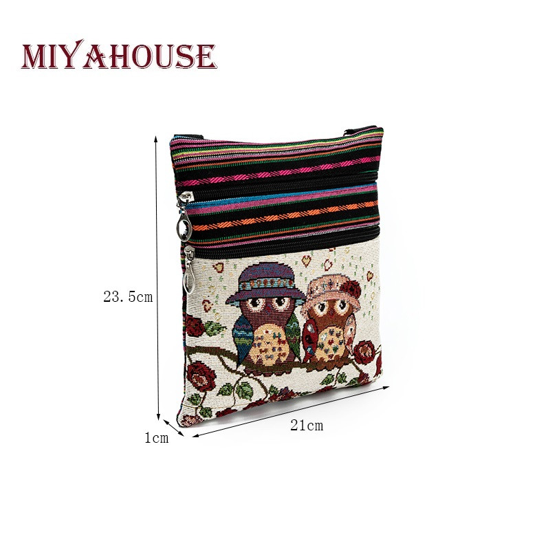 Miyahouse Casual Μικρή τσάντα Messenger με διπλό φερμουάρ Γυναικεία τσάντα ώμου με τυπωμένη κουκουβάγια τσάντα