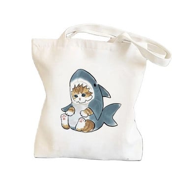 Пазарска чанта Cat Shark Bolsa Compra Plegable Jute Bag Bolsa Shopper Bolso Shopping Handbag Bag Tote Reusable Net Ecobag Cabas