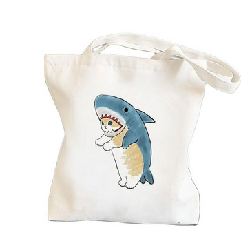 Пазарска чанта Cat Shark Bolsa Compra Plegable Jute Bag Bolsa Shopper Bolso Shopping Handbag Bag Tote Reusable Net Ecobag Cabas