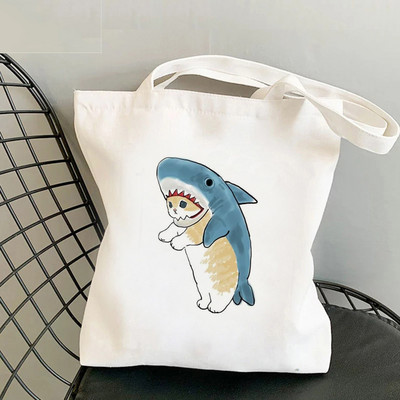 Τσάντα αγορών Cat Shark Bolsa Compra Plegable τσάντα γιούτας Bolsa Shopper Bolso Τσάντα αγορών Τσάντα Tote Επαναχρησιμοποιήσιμη δίχτυ Ecobag Cabas