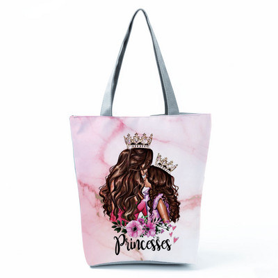 Χαριτωμένα Cartoon Super Mama Εκτύπωση Τσάντα Tote Τσάντες Ταξιδίου Τσάντες ώμου Μαμά και μωρού Πτυσσόμενες Γυναικείες Casual Τσάντες Eco Επαναχρησιμοποιήσιμη Τσάντα αγορών