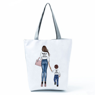 Χαριτωμένα Cartoon Super Mama Εκτύπωση Τσάντα Tote Τσάντες Ταξιδίου Τσάντες ώμου Μαμά και μωρού Πτυσσόμενες Γυναικείες Casual Τσάντες Eco Επαναχρησιμοποιήσιμη Τσάντα αγορών