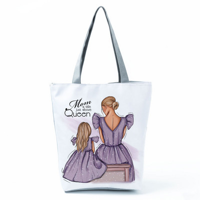 Χαριτωμένα Cartoon Super Mama Εκτύπωση Τσάντα Tote Τσάντες Ταξιδίου Τσάντες ώμου Μαμά και μωρού Πτυσσόμενες Γυναικείες Casual Τσάντες Eco Επαναχρησιμοποιήσιμη Τσάντα αγορών