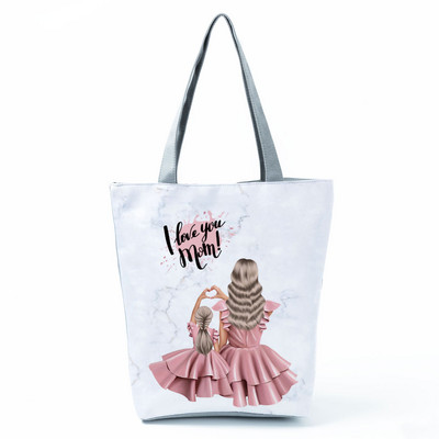 Χαριτωμένα Cartoon Super Mama Εκτύπωση Τσάντα Tote Τσάντες Ταξιδίου Τσάντες ώμου Μαμά και μωρού Πτυσσόμενες Γυναικείες Casual Τσάντες Eco Επαναχρησιμοποιήσιμη Τσάντα αγορών