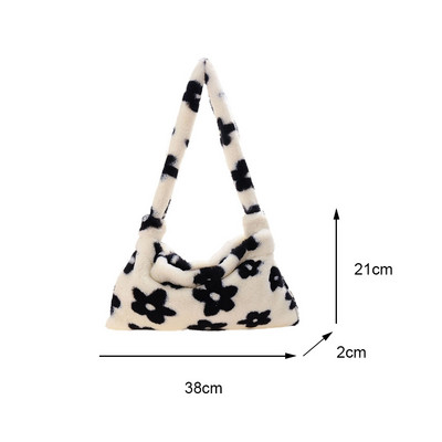 Poșete de mână pufoase pentru femei, fete, portabile de pluș, mini clutchs cu umăr de iarnă 2022, genți de călătorie de stradă cu imprimeu retro cu animale