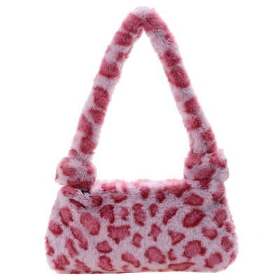 Geantă mică pentru femei Trend 2022 Geantă de designer de pluș cu imprimeu animal de blană artificială Poșetă pentru cumpărături Geantă de mână pentru femei Geantă de umăr cu blană