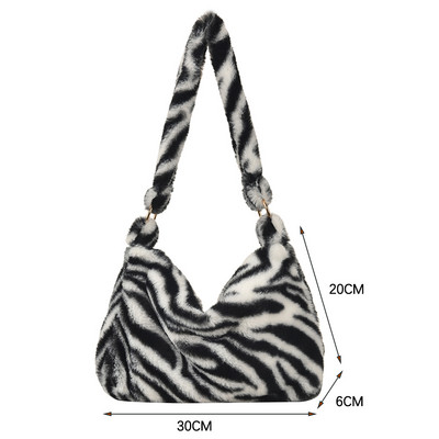 Geantă mică pentru femei Trend 2022 Geantă de designer de pluș cu imprimeu animal de blană artificială Poșetă pentru cumpărături Geantă de mână pentru femei Geantă de umăr cu blană