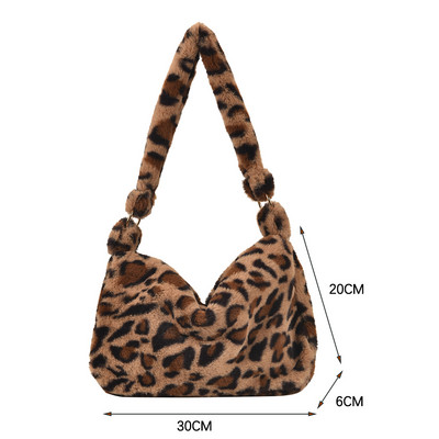 Geantă mică pentru femei Trend 2022 Geantă de designer de pluș cu imprimeu animal de blană artificială Poșetă pentru cumpărături Geantă de mână pentru femei Geantă de umăr cu blană