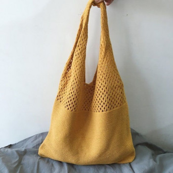 Дизайнерски плетени чанти Дамски чанти с голям капацитет Дамски пакет Лятна плажна чанта Големи портмонета Ежедневни кухи тъкани чанти за рамо