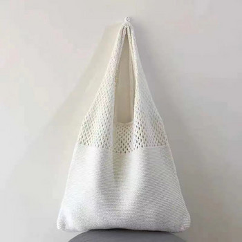 Дизайнерски плетени чанти Дамски чанти с голям капацитет Дамски пакет Лятна плажна чанта Големи портмонета Ежедневни кухи тъкани чанти за рамо
