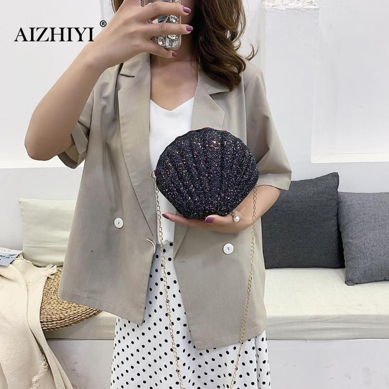 AIZHIYI Fashion Chain τσάντα ώμου με παγιέτες για γυναίκες Pu δερμάτινες τσάντες χαριτωμένη τσάντα σε σχήμα κοχυλιού Mini καλοκαιρινή τσάντα bolsa feminina