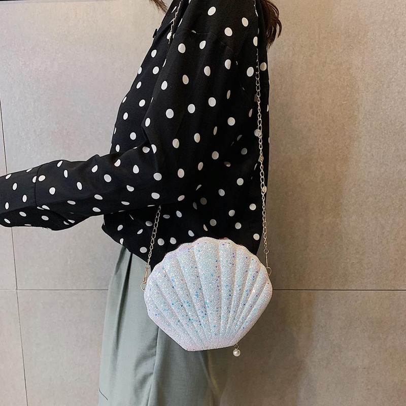AIZHIYI Fashion Chain τσάντα ώμου με παγιέτες για γυναίκες Pu δερμάτινες τσάντες χαριτωμένη τσάντα σε σχήμα κοχυλιού Mini καλοκαιρινή τσάντα bolsa feminina